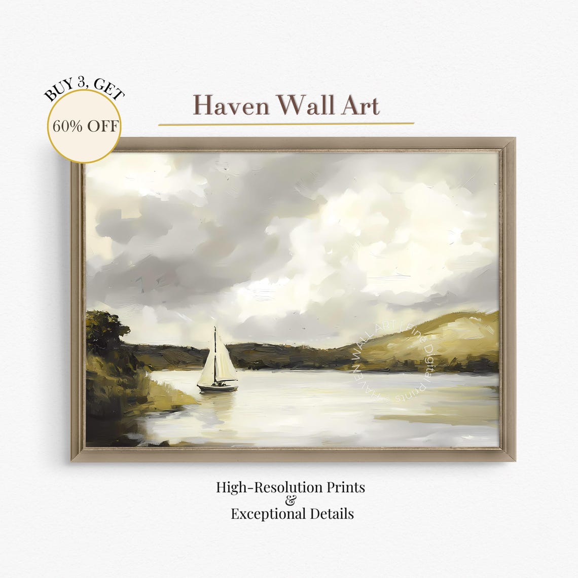 Sailboat on Still Lake at Golden Hour Calm Waterscape Poster