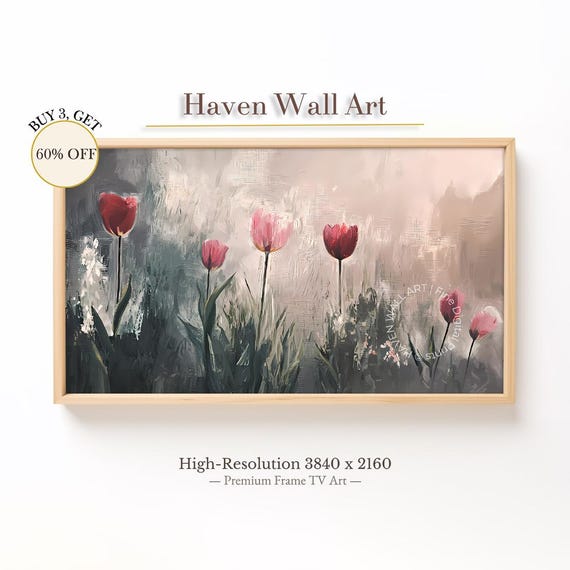 Moody Tulip Frame Tv Art Vintage Dark Floral Oil Painting Tsf062