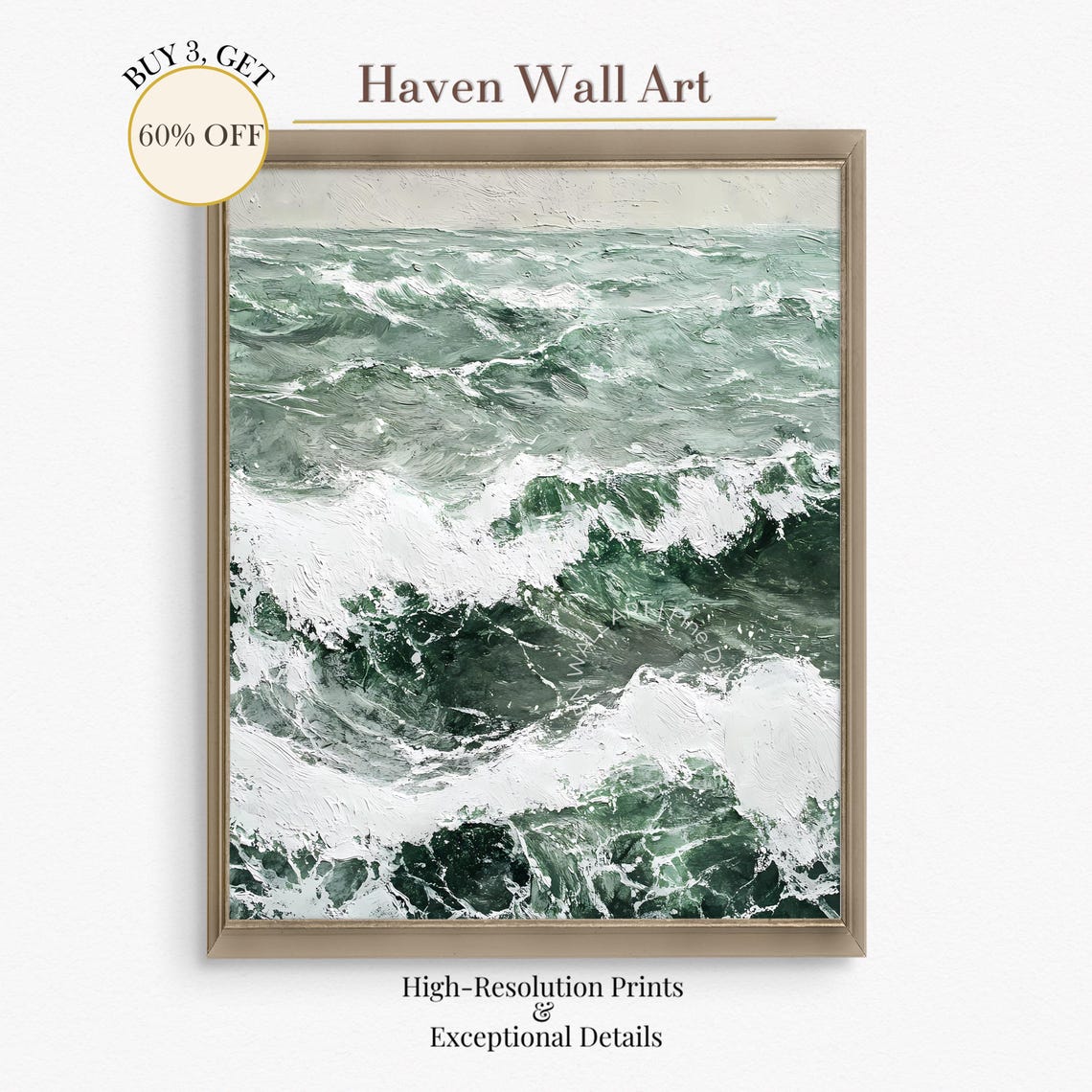Emerald Green Ocean Waves Textured Impasto Coastal Abstract Poster