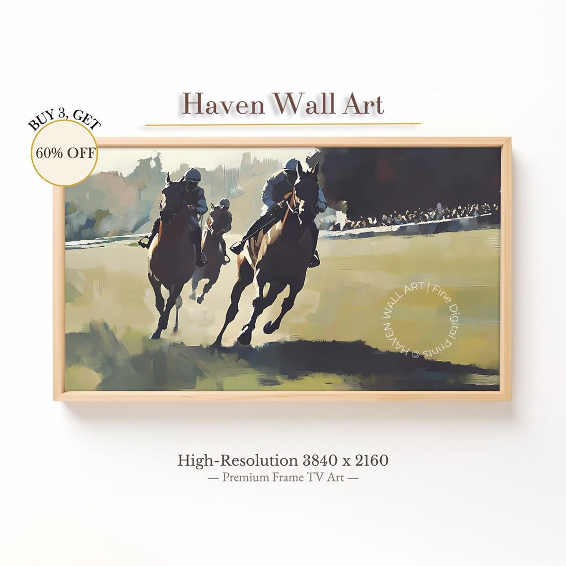 Galloping Racehorses Jockeys Dynamic Equestrian Racing Wall Art