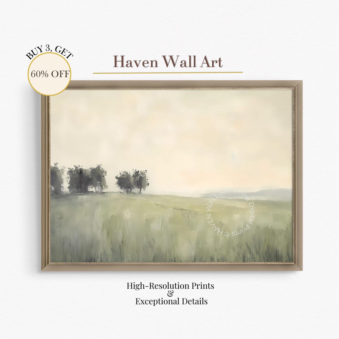 Minimalist Neutral Meadow Field Trees Serene Landscape Art Poster