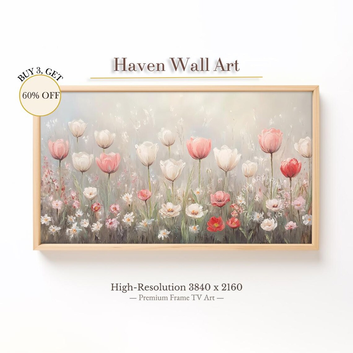 Vintage Tulip Meadow Daisies Romantic Oil Spring Flower Wall Art