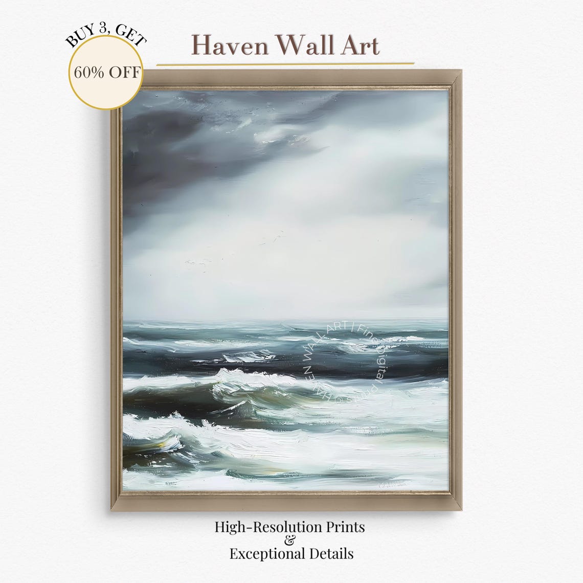 Stormy Dark Sea Waves under Gray Sky Dramatic Moody Ocean Poster