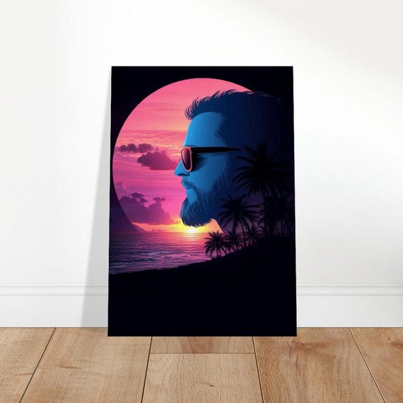 Neon Sunset Man Canvas Art Synthwave Wall Decor The Contemporary Collection