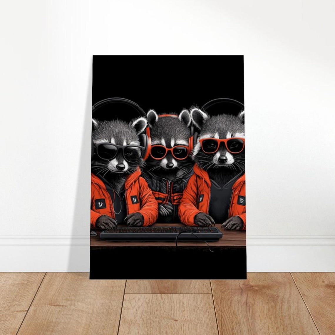 Raccoon Squad Gamers Gaming Headsets Keyboard Cool Animal Poster