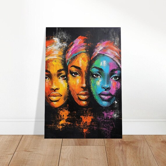 Three Women Neon Portrait Bold Cultural Modern Painting Poster