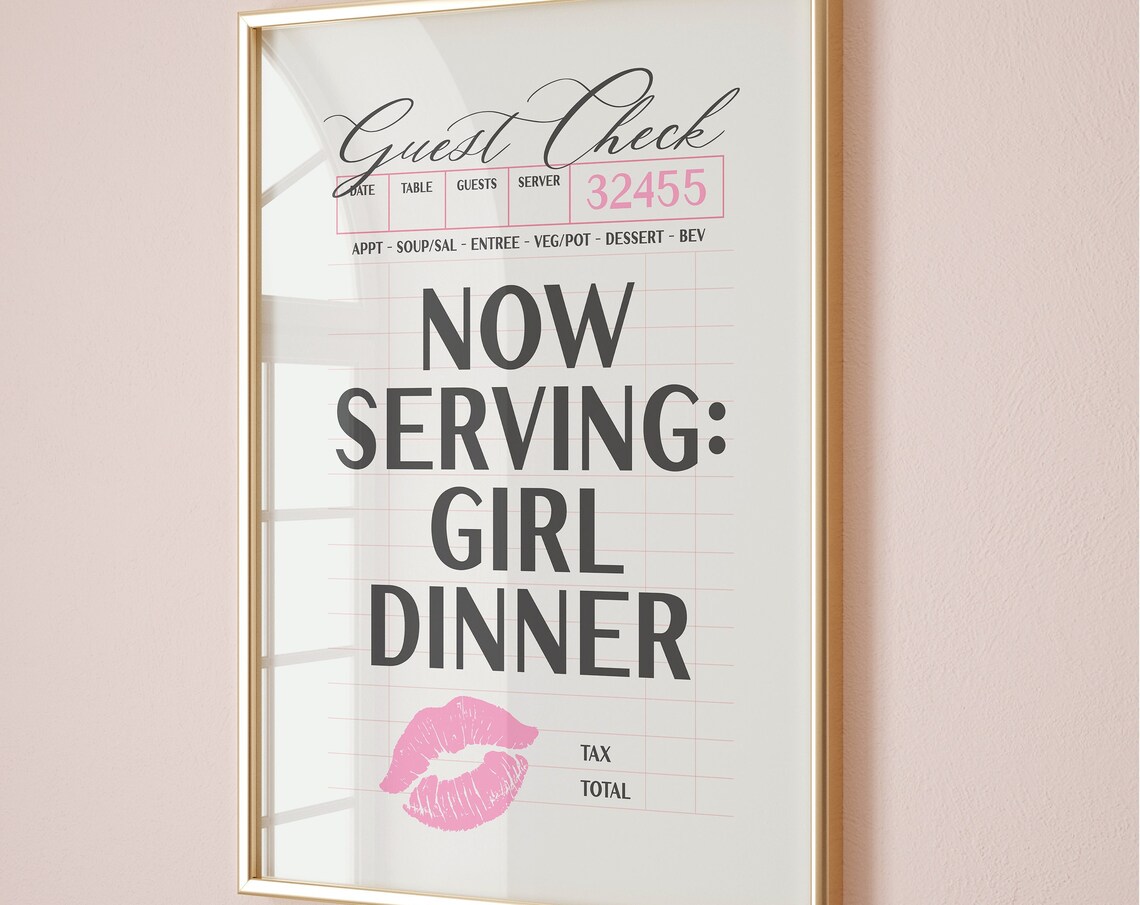 Girl Dinner Funny Kitchen Art Print, Pink Bar Cart - Image 2