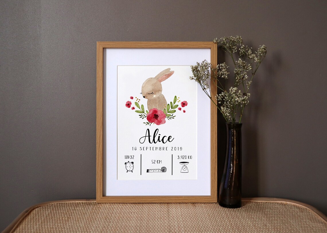 Personalized Rabbit Watercolor Art Print