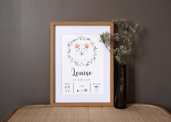 Personalised Mouse Birth Poster, Watercolor Art Print