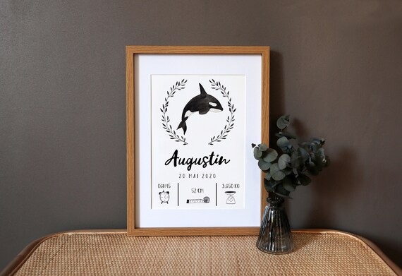 Personalized Orca Watercolor Birth Art Print