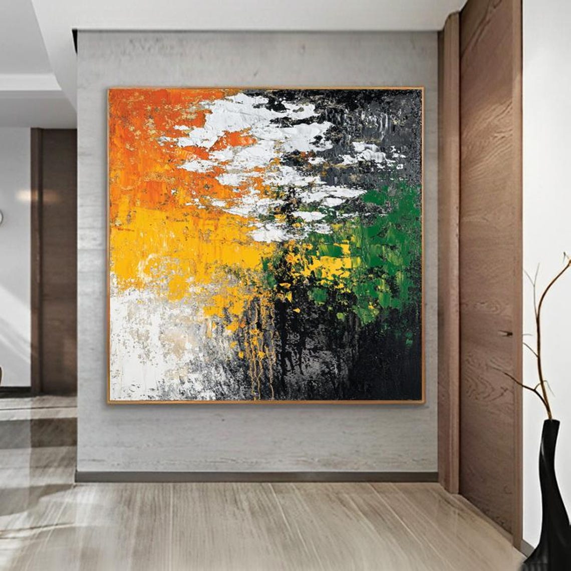 Bold Orange Green and Black Abstract Impasto Oil Painting Poster