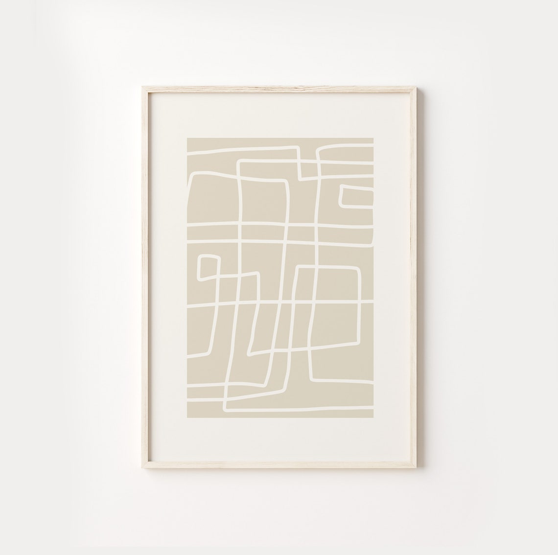 Cream Hand Drawn Woven Line Pattern Minimalist Abstract Art Poster