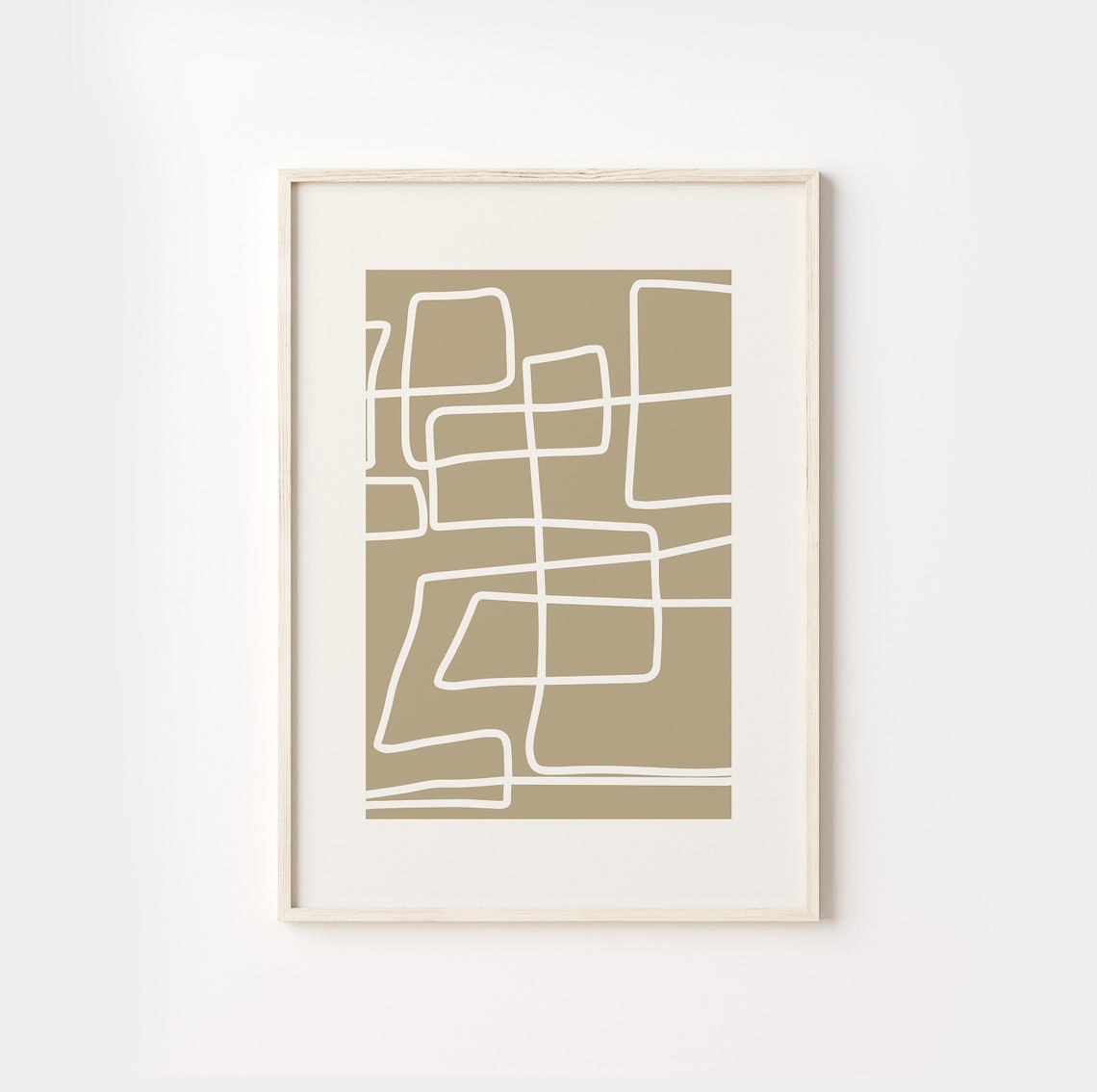 Beige Hand Drawn Continuous Line Loops Minimalist Abstract Art Poster