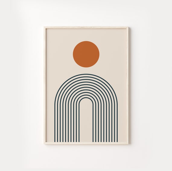 Rainbow Sun Retro Art Earth Tones Poster Boho Minimalist Wall Art Abstract Art Modern Art Print
