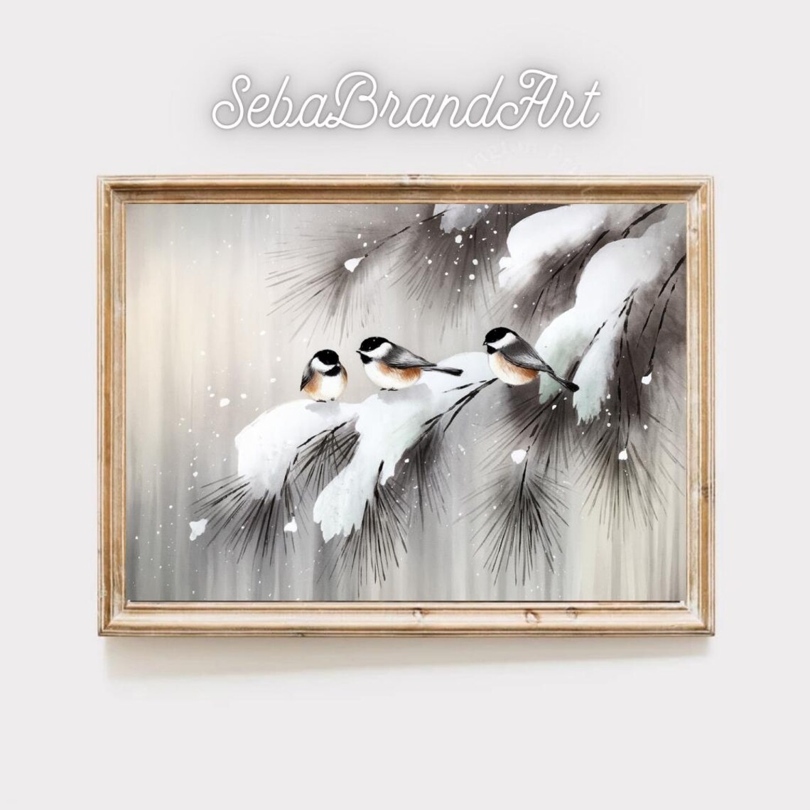 Yokoyama Taikan Style Winter Chickadees On Snowy Pines Japanese Nihonga Wall Art Instant