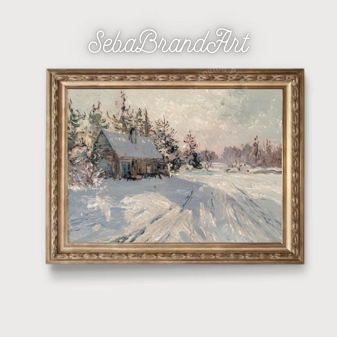 Rustic Cottage In Deep Snow Impressionist Winter Landscape Art Poster - Image 2