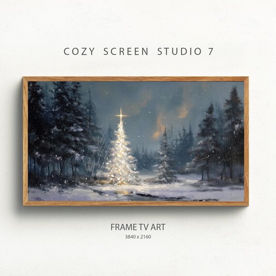 Glowing Christmas Tree in a Snowy Night Forest Winter Scene Art Poster