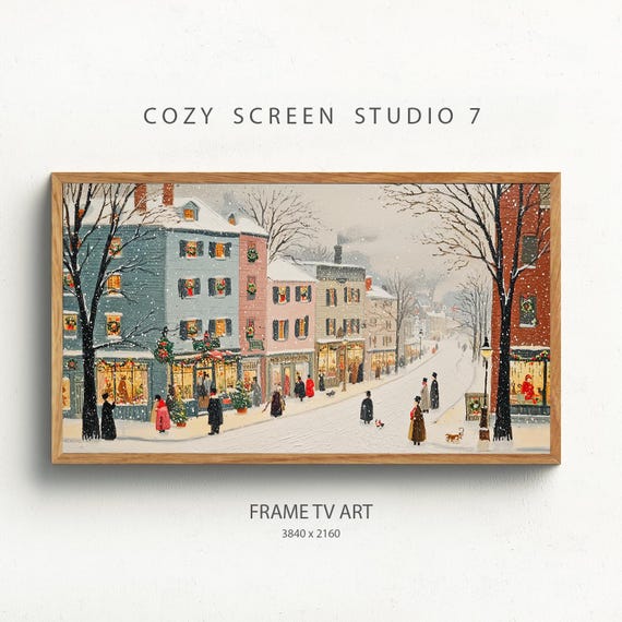 Snowy Christmas Village Samsung Frame Tv Art Winter Folk