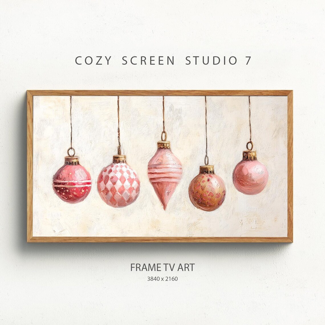 Pink Christmas Ornaments Frame Tv Art Minimalist Coquette Holiday Decor