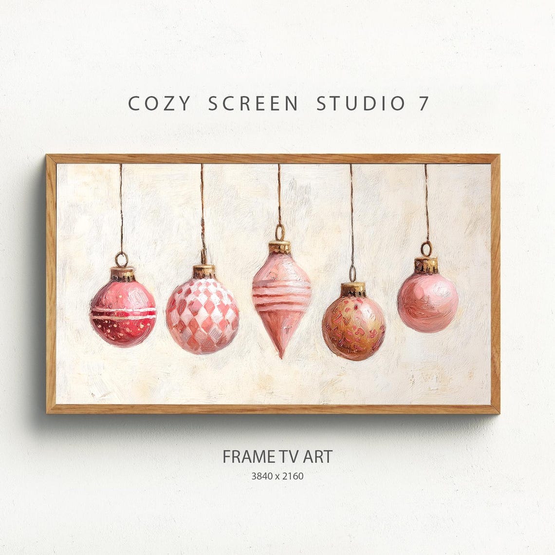 Pink Christmas Ornaments Painted Baubles Retro Frame TV Art Poster