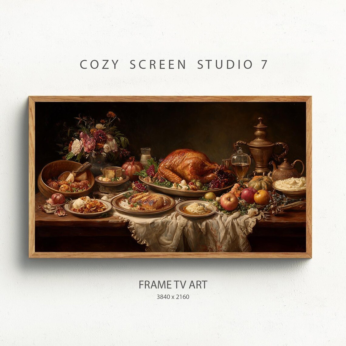 Thanksgiving Dinner Frame Tv Art Feast Painting Wallpaper