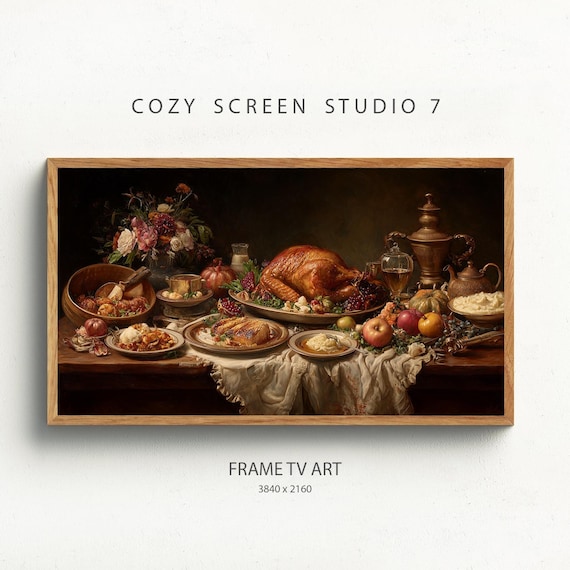 Thanksgiving Dinner Feast Turkey Still Life Classic Oil Painting Poster