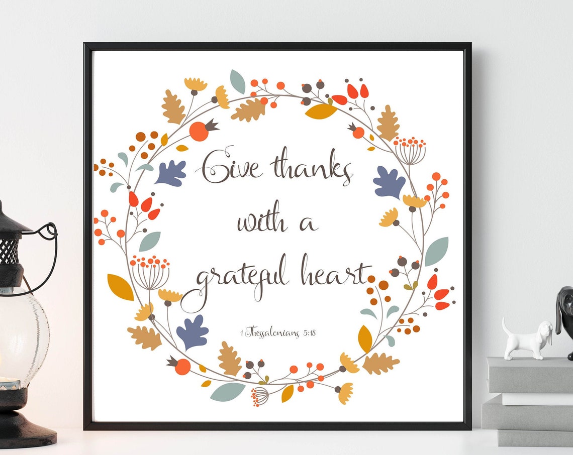 Give Thanks with a Grateful Heart Wreath Thanksgiving Wall Art