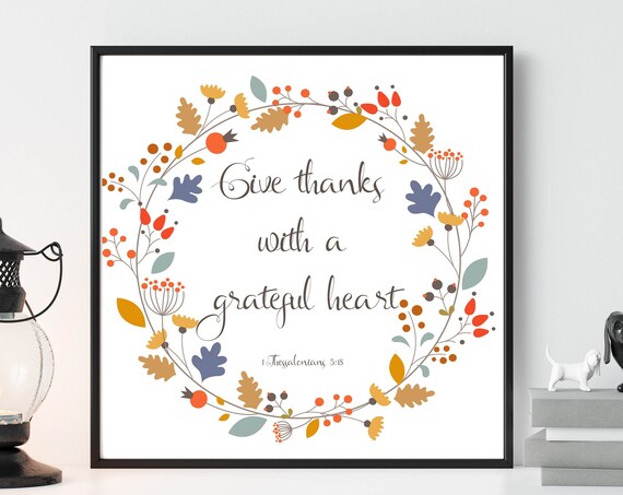 Give Thanks with a Grateful Heart Wreath Thanksgiving Wall Art