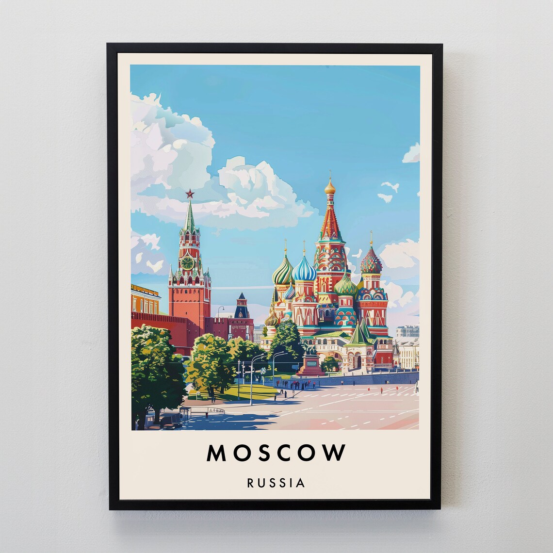 Moscow Russia Vintage Travel Poster Saint Basil Cathedral View