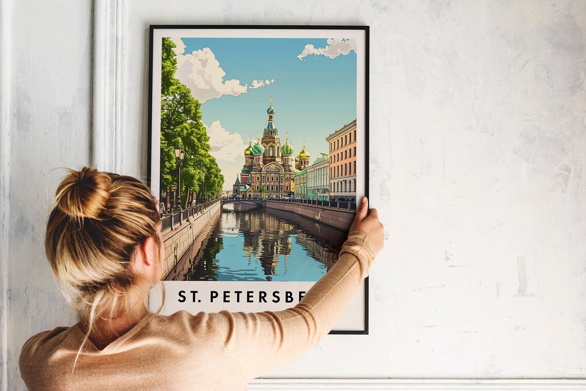 St Petersburg Russia Vintage Travel Poster Canal Onion Dome View - Image 2