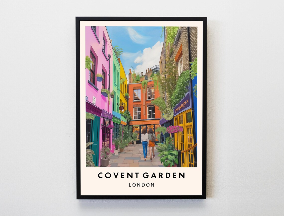 Covent Garden London Colourful Painted Street Houses Travel Poster