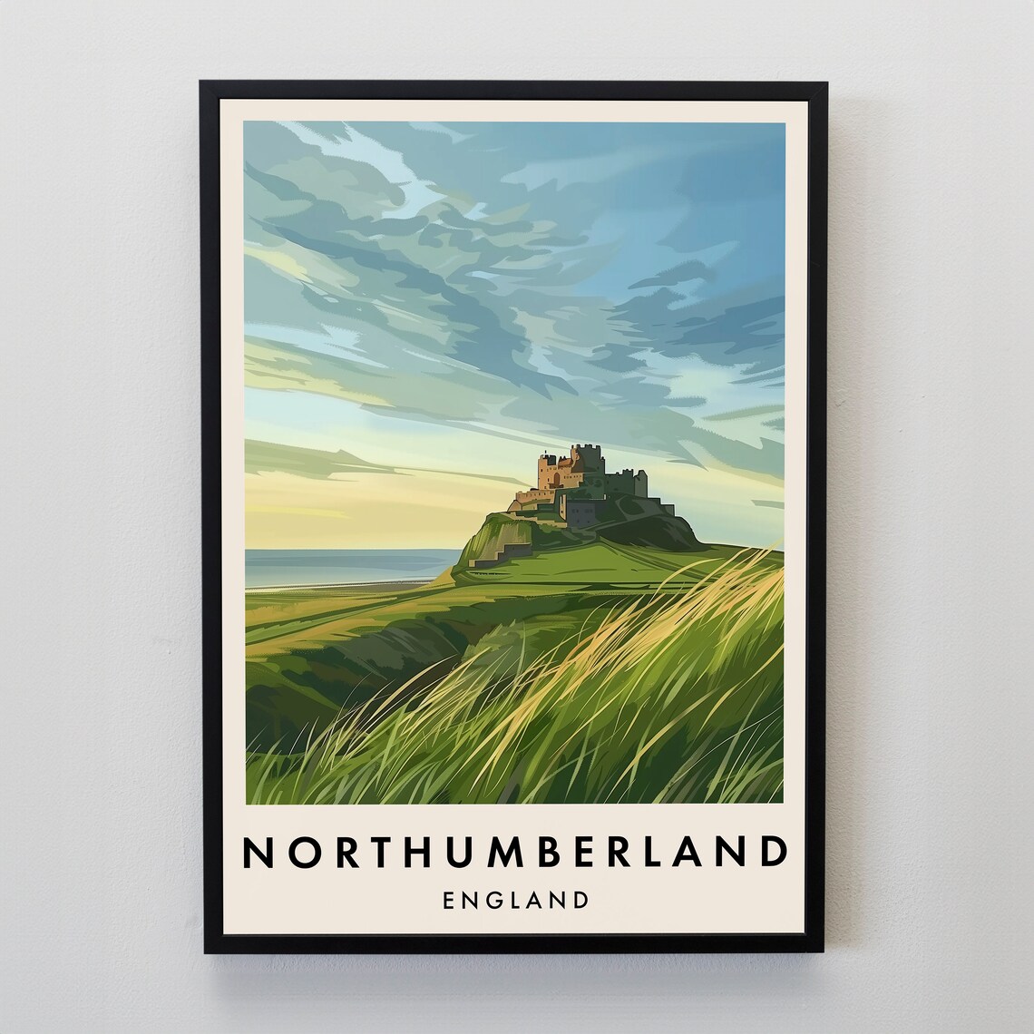 Northumberland England Bamburgh Castle Coastline Travel Poster