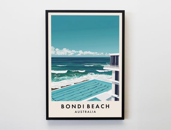 Bondi Beach Travel Print Wall Art Poster Sydney Australia Lover Home Decor
