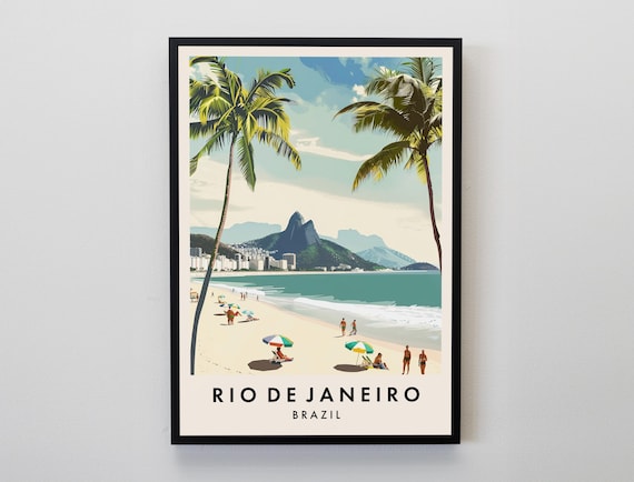 Rio De Janeiro Brazil Beach Palms Two Brothers Travel Poster