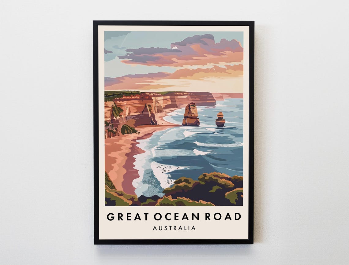 Great Ocean Road Australia Sunset Coastline Apostles Travel Poster