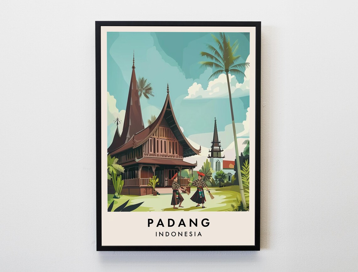 Padang Indonesia Traditional Rumah Gadang Minangkabau Travel Poster