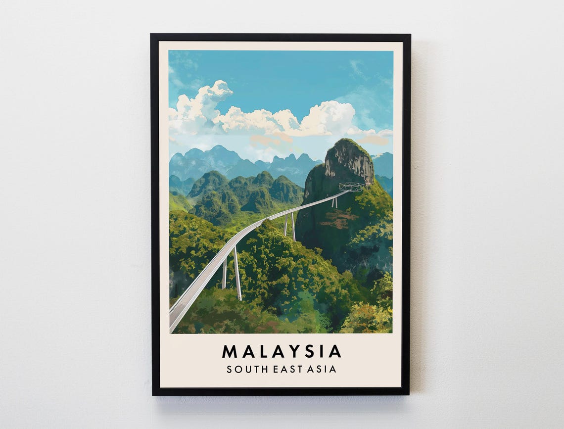 Malaysia Sky Bridge Mountain Peaks Southeast Asia Travel Wall Poster