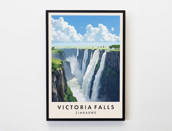 Victoria Falls Travel Print Wall Art Victoria Falls Poster Zimbabwe Travel Print Travel Lovers Home Decor Wall Art City Travel Print