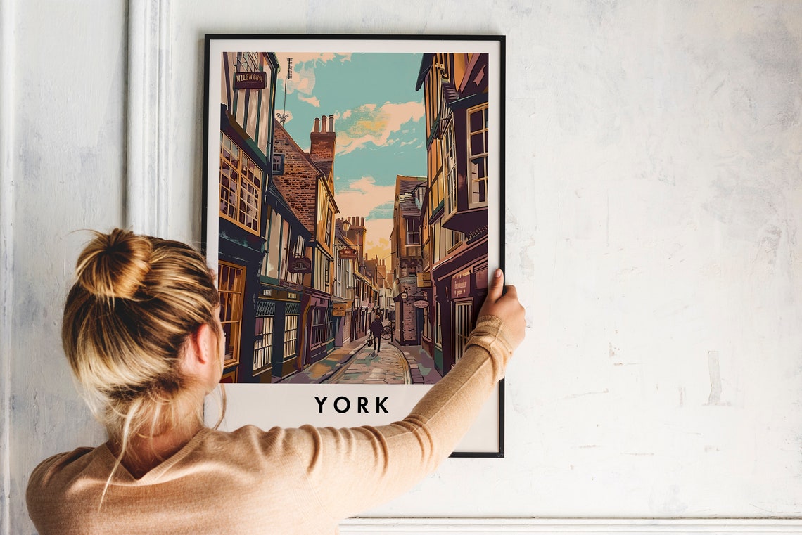 York England Historic Medieval Cobbled Street Vintage Travel Poster - Image 2