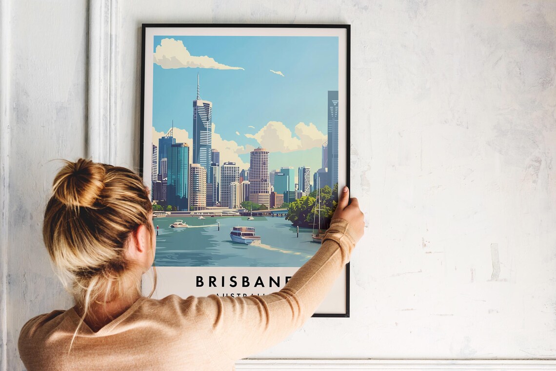 Brisbane River City Skyline Boats Waterfront Queensland Travel Poster - Image 2
