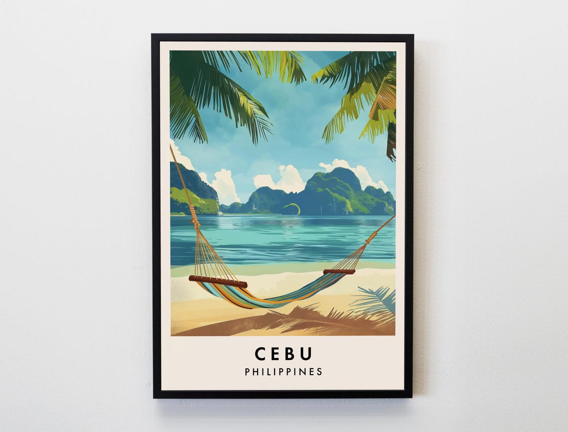 Cebu Philippines Beach Hammock Tropical Paradise Island Travel Poster