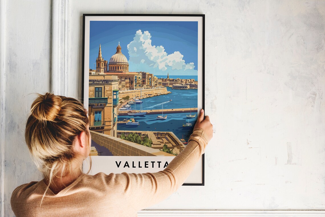 Valletta Malta Harbor Grand Dome Vintage Travel Scene Poster - Image 2