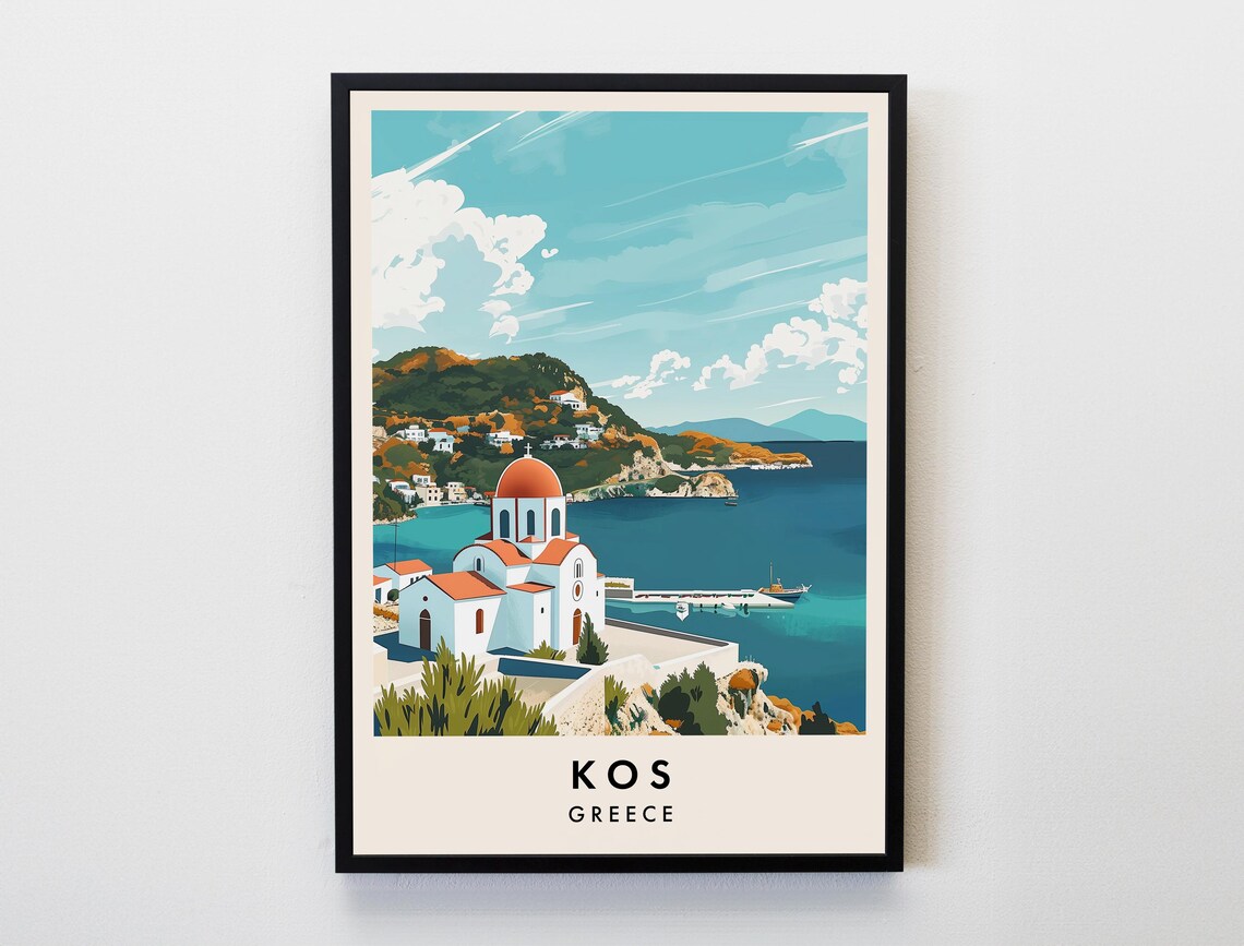 Kos Travel Poster, Greek Island Home Decor