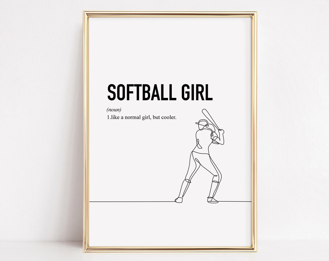 Softball Girl Like a Normal Girl But Cooler Line Drawing Poster