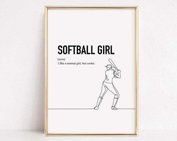 Softball Girl Like a Normal Girl But Cooler Line Drawing Poster