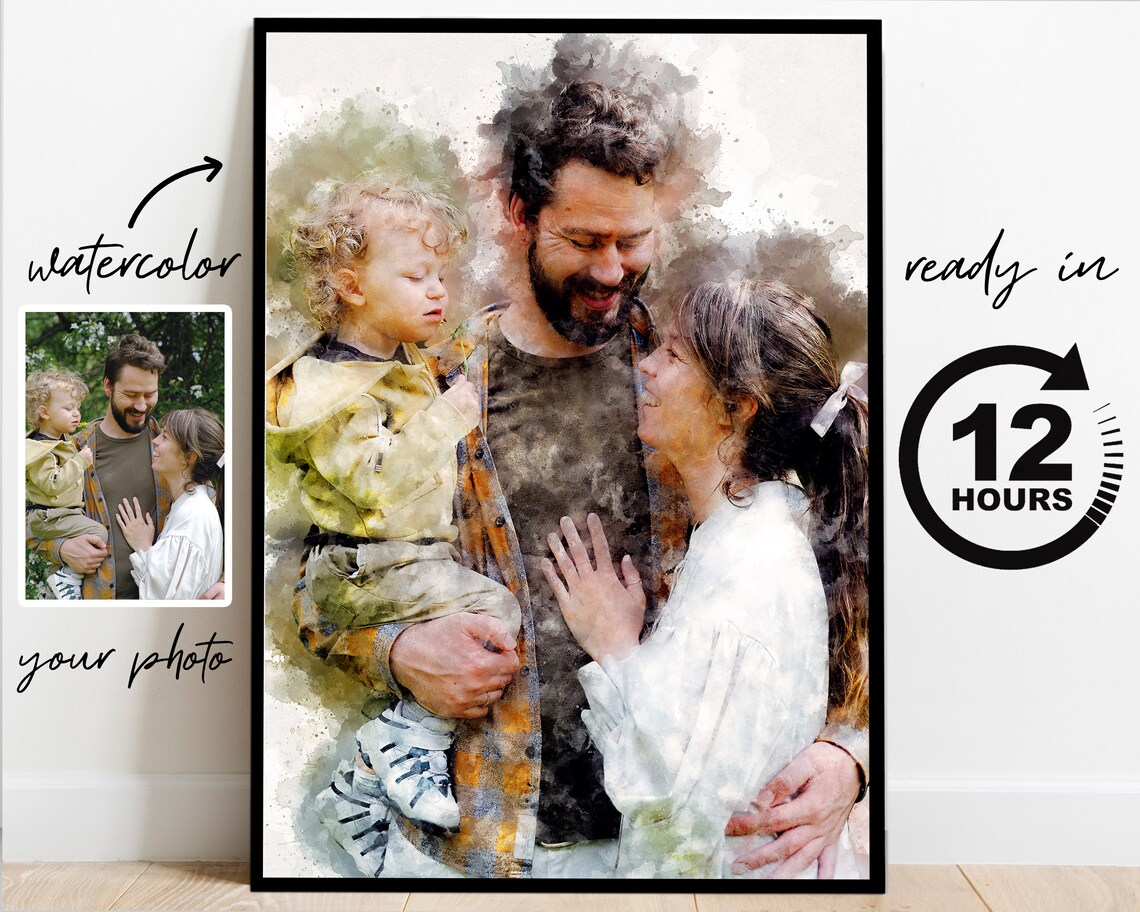 Custom Watercolor Mother and Baby Portrait from Photo Art Poster - Image 5