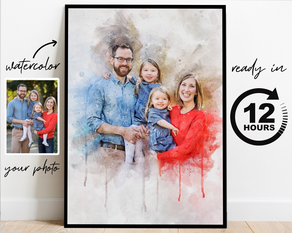 Custom Watercolor Family Portrait Couple with Baby Gift Poster - Image 2