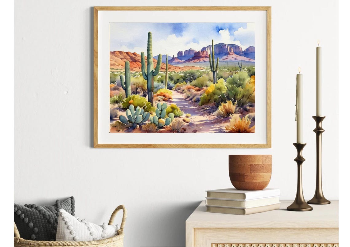 Sedona Desert Saguaro Cactus Trail Watercolor Landscape Poster - Image 2