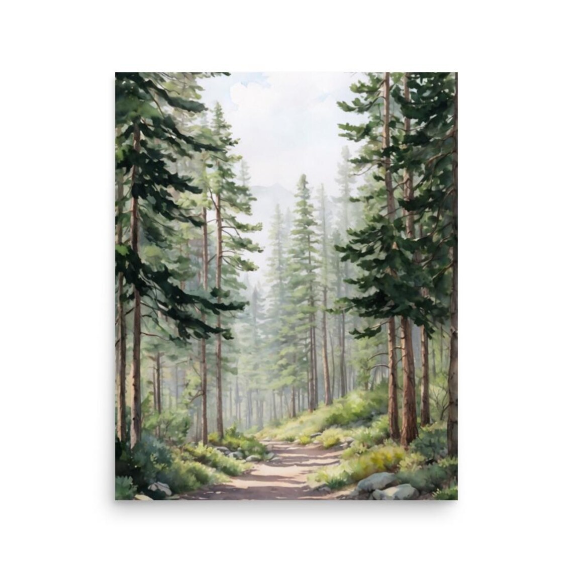 Foggy Pine Forest Watercolor Art Print, Pacific Northwest - Image 6