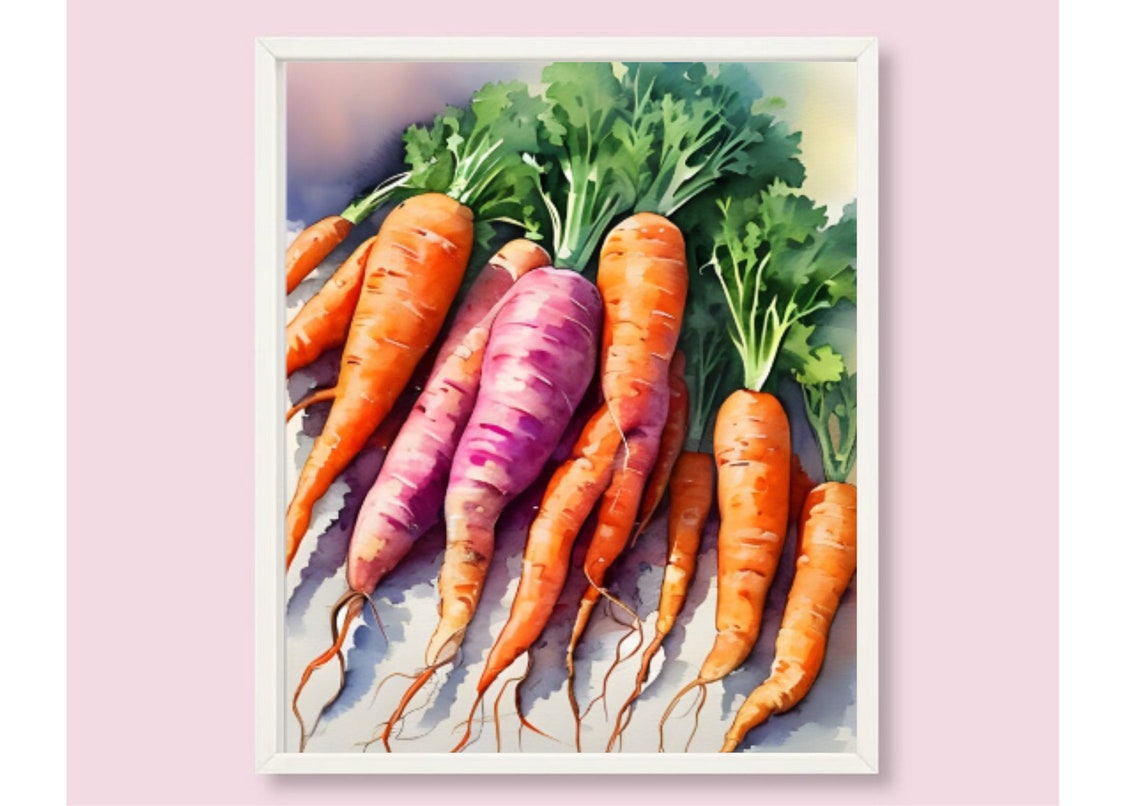 Fresh Carrots Bunch Orange Violet Watercolor Kitchen Still Life Poster - Image 6